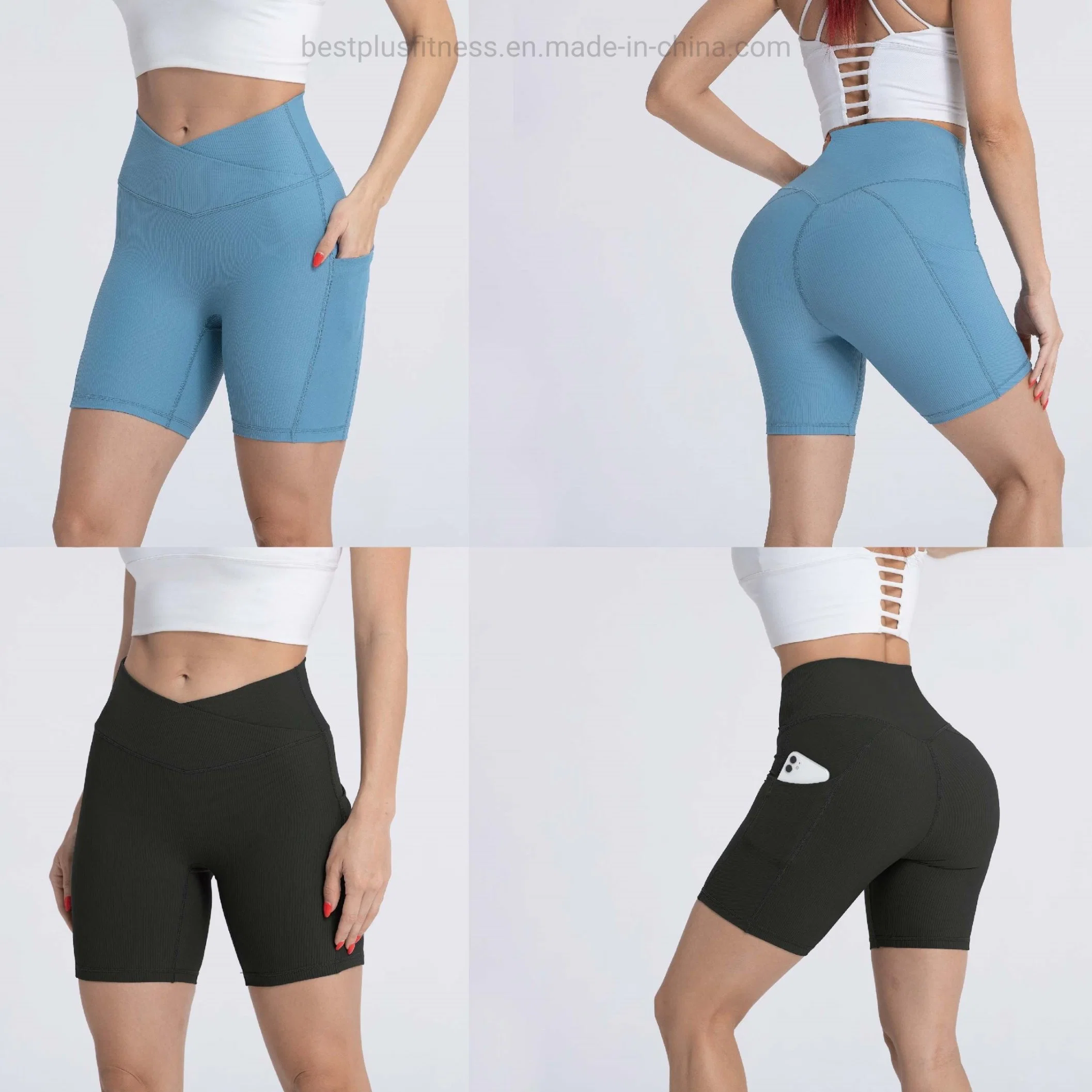 Übung Elastische Hohe Taille Nahtlose Enge Fitness Sporthose Yoga Shorts tragen mit Seitentasche