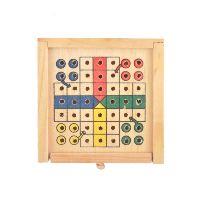 Educational Toy Wooden Kids Mini Travel Game Backgammon Wooden Ludo Board Game