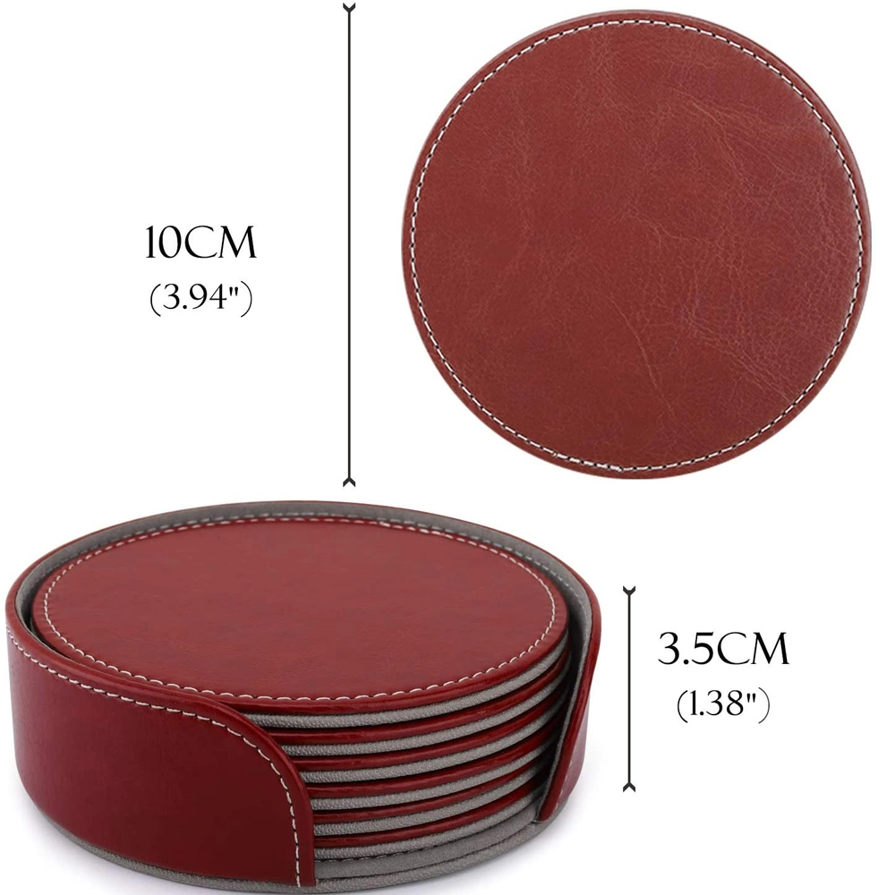 Custom Print Coffee Round PU Leather Drink Cup Coasters