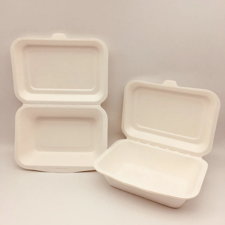 100% Bagasse Pulp Tableware Clamshell Lunch Box Food Container