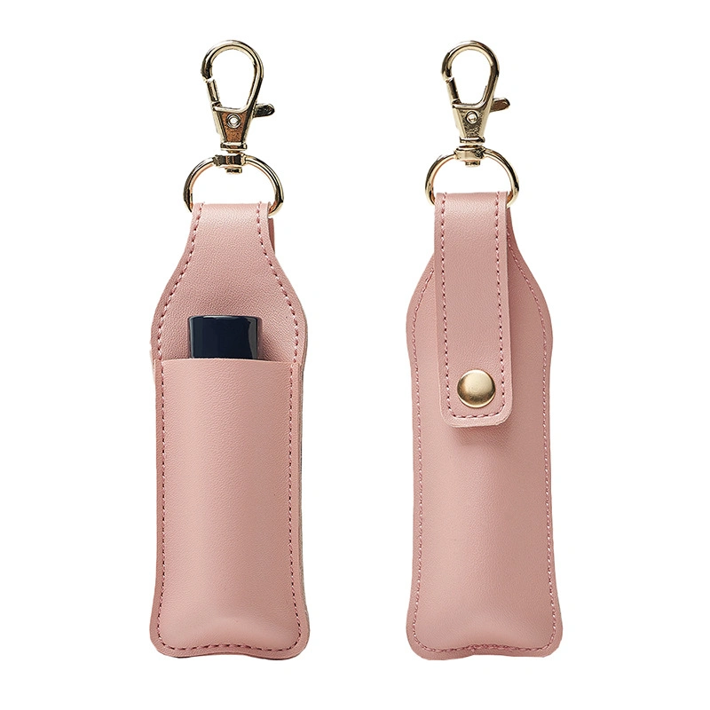 OEM Leather Multicolor Lip Balm Lipstick Pouch with Snap Button and Portable Key Chain