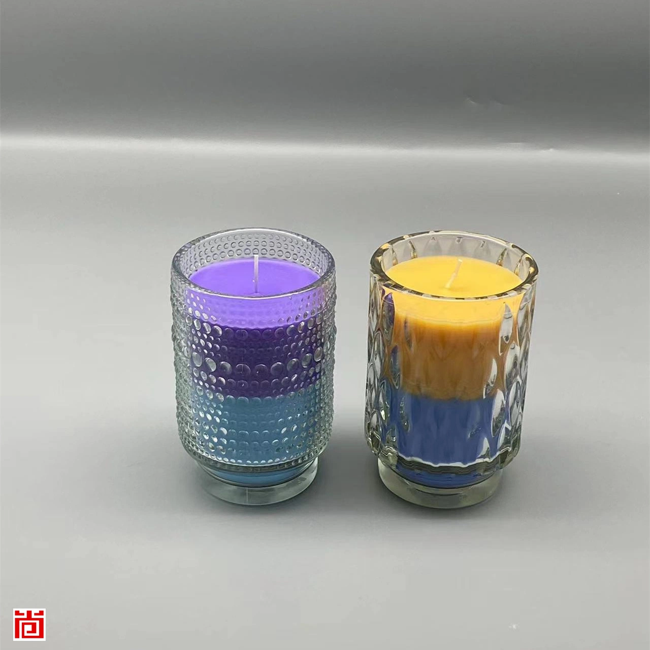 12.5oz Glass Candle Holders with Marvellous Patterns in Three Color Wax