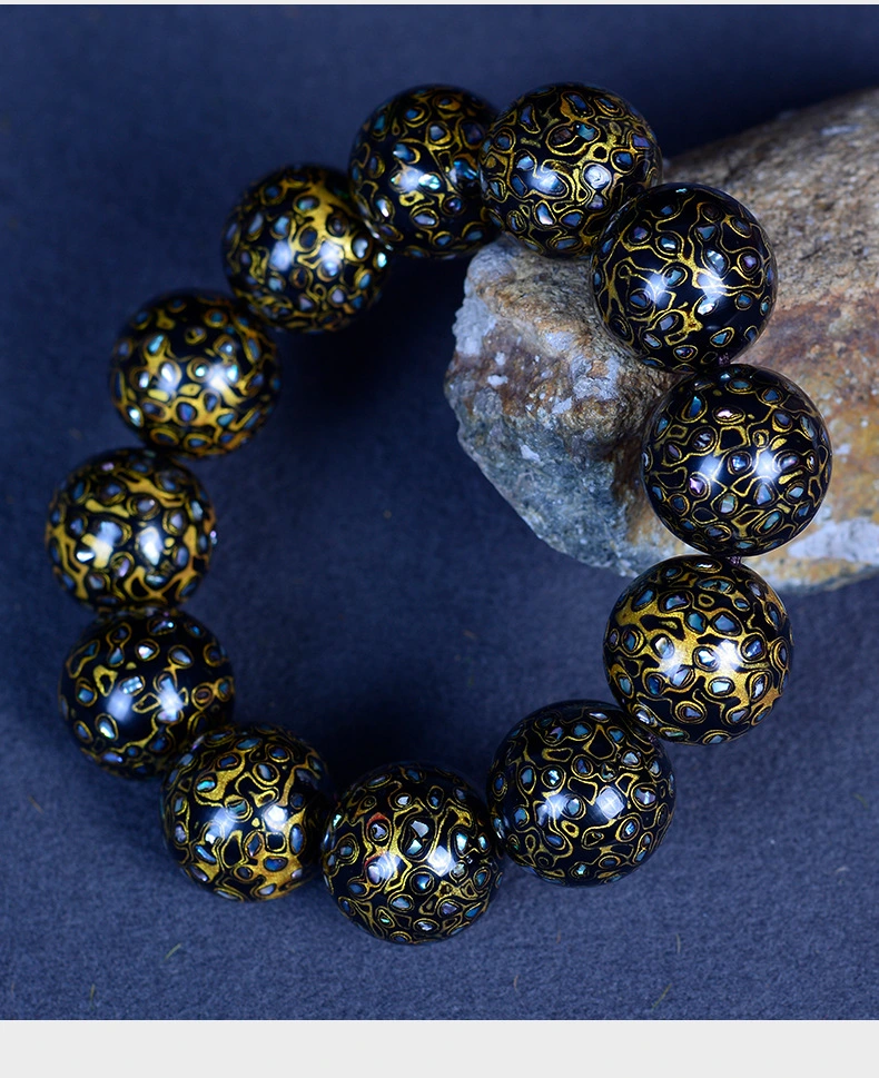 Lacquer Beads Full of Mother Pearl Blackgold Buddhist Beads Bracelet Technology