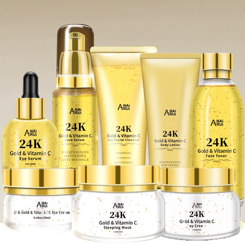 Private Label Skin Care Set Set de Regalo cosmética Oro 24K CARA Cosméticos Cuidado de Piel de tóner
