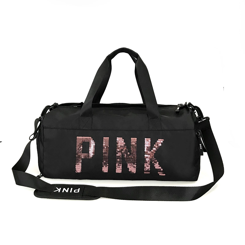 Sequins Pink Letters Gym Fitness Sports Bag Women Crossbody Handbag Travel Bag