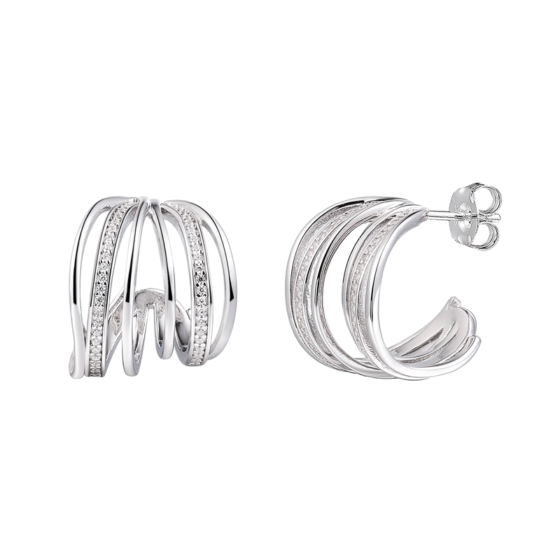 Diseño clásico C forma Cubic Zirconia Stud Earrings joyas para mujeres regalos.