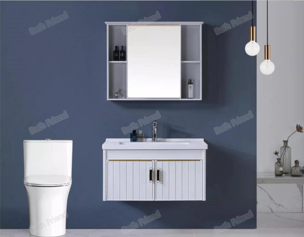 Modern Blue Bathroom Cabinet Door Double Handle Ceramic Sink Basin Makeup Aluminum Cabinet Basin Wall Mounted Vanity