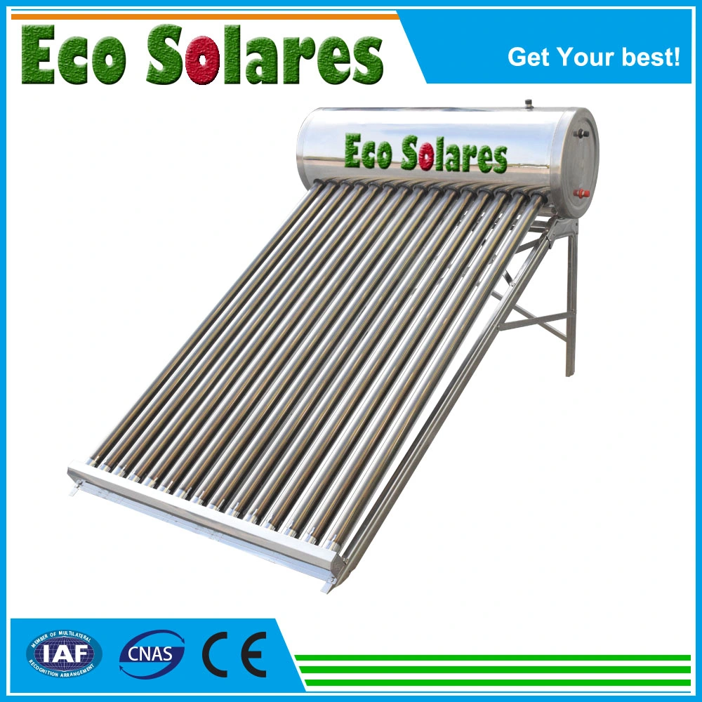 Compact Solar Water Heater with Flat Plate Solar Thermal Collector and Pressurized Water Tank and Controller