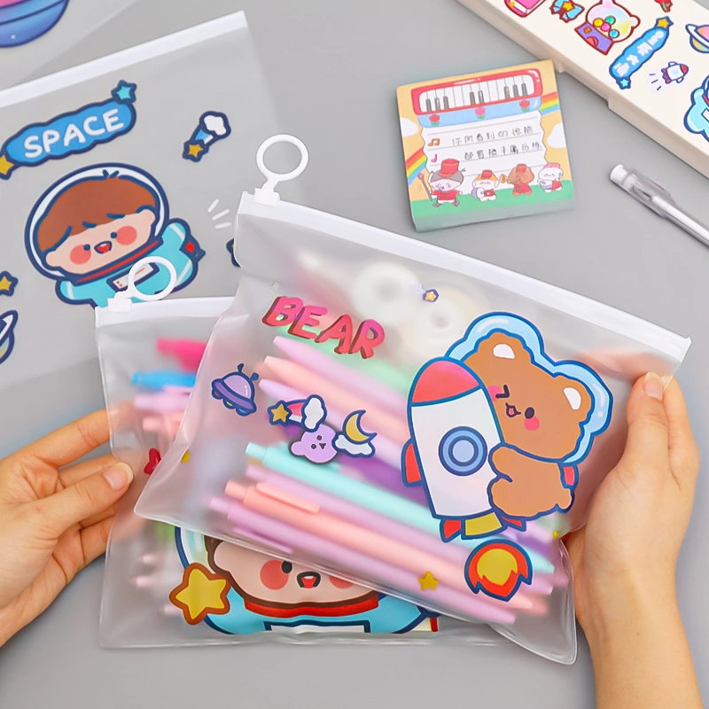 Archivo transparente Bolsa Bolsa de plumas Kawaii papelería de la bolsa de documentos de gran capacidad