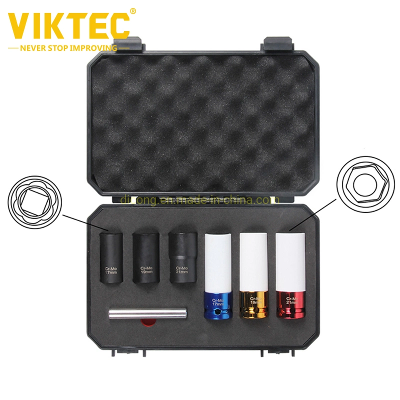 Viktec 1/2" Drive Non-Marring Wheel Lug Nut and 17 mm, 19 mm, 21 mm Twist Protector Impact Socket Set (VT18070)