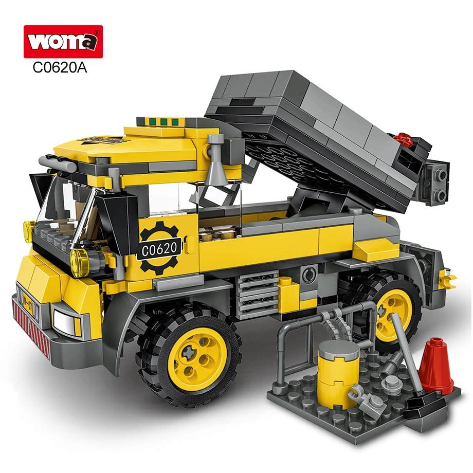 Woma Toy C0620 Student Kids Assemble 2 in 1 Construction Site Car Model Cement Truck Building Block Bricks Cement Admixture Car Toy Educational DIY