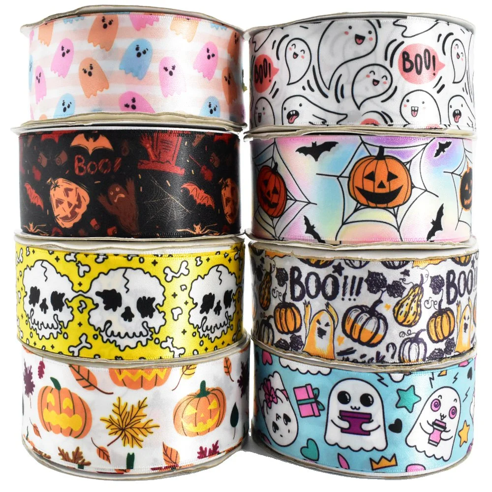 Wholesale Satin Printed Width Halloween Ribbons for Gift Wrapping Party Decorative Gift Satin Ribbon