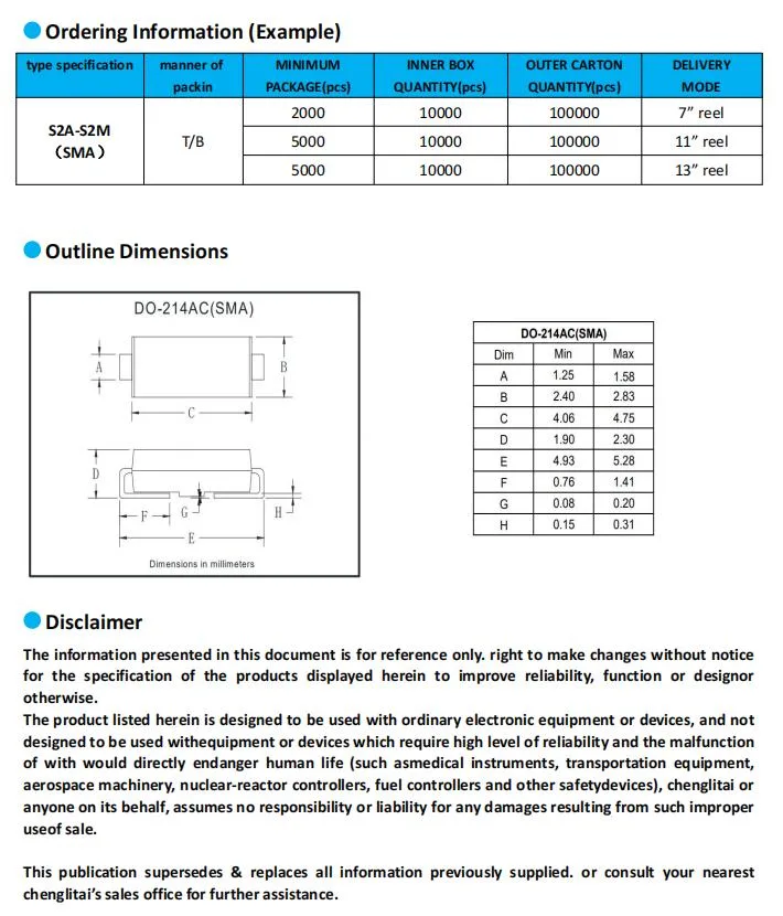 Chinese Made S2a Diode 2A SMD Surface Mount General Purpose Diode