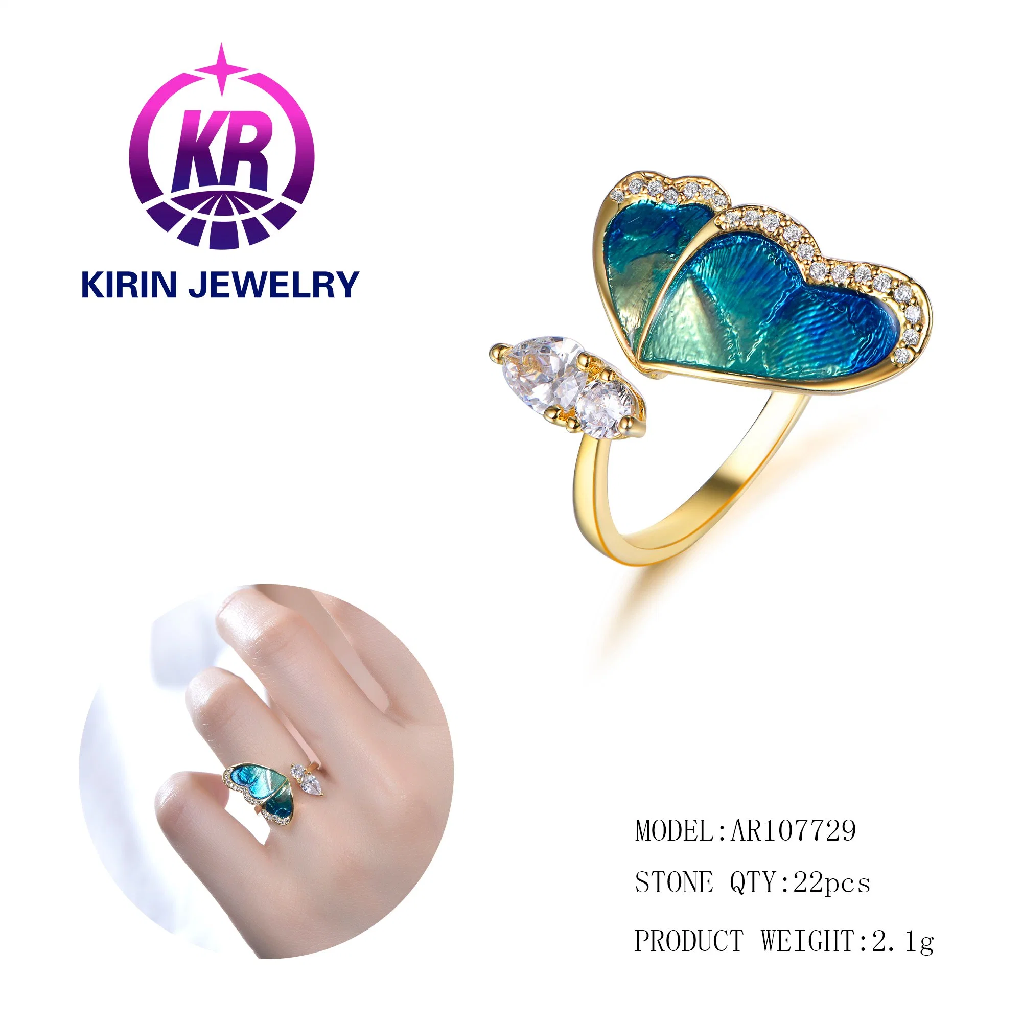 Anillo de dedo de mariposa Zirconia cúbica anillo de estilo ajustable de estilo azul anillos de Sliver Tendencia de las mujeres de la joyería