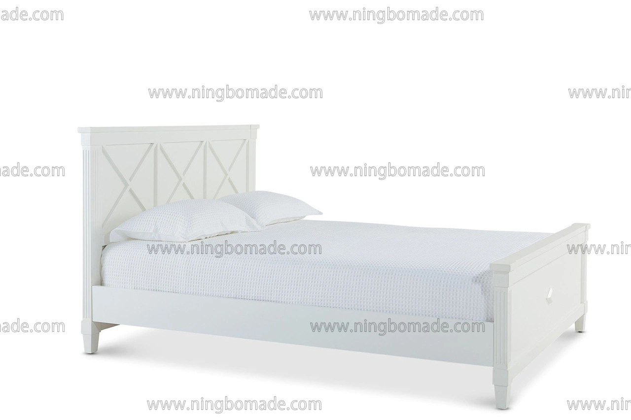 American Style Antique Concise Furniture Villa White Solid Wood Bed Frame