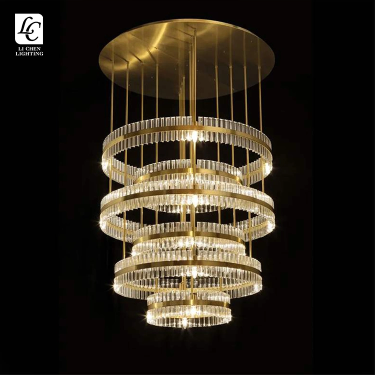 Escalera moderna anillo Metal Cristal Interior Iluminación colgante Chandelier colgante Lámpara