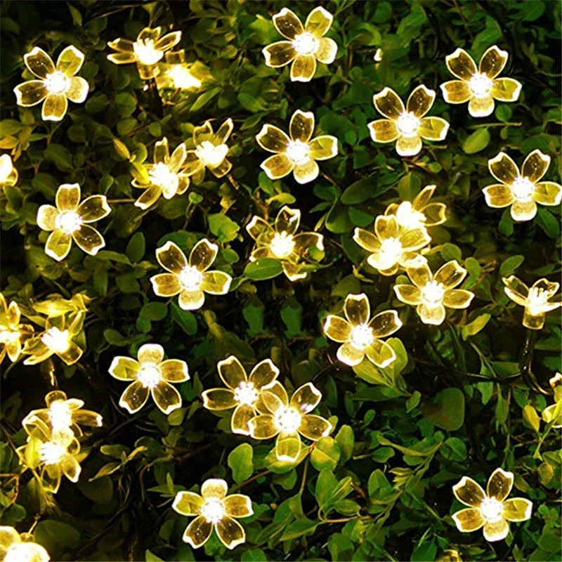 Peach Flower LED Solar Garland for Garden Christmas Decor