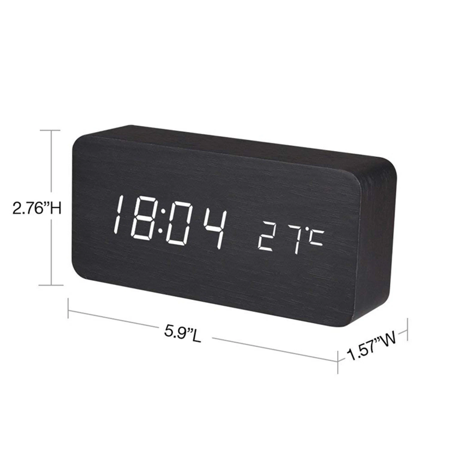 Factory Price USB Bamboo Digital Number Display Temperature Alarm Clock Bamboo Clock