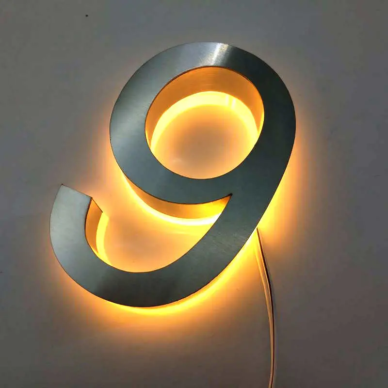 Factory Brushed Stainless Steel LED Luminous House Numbers Door Plate Address Number