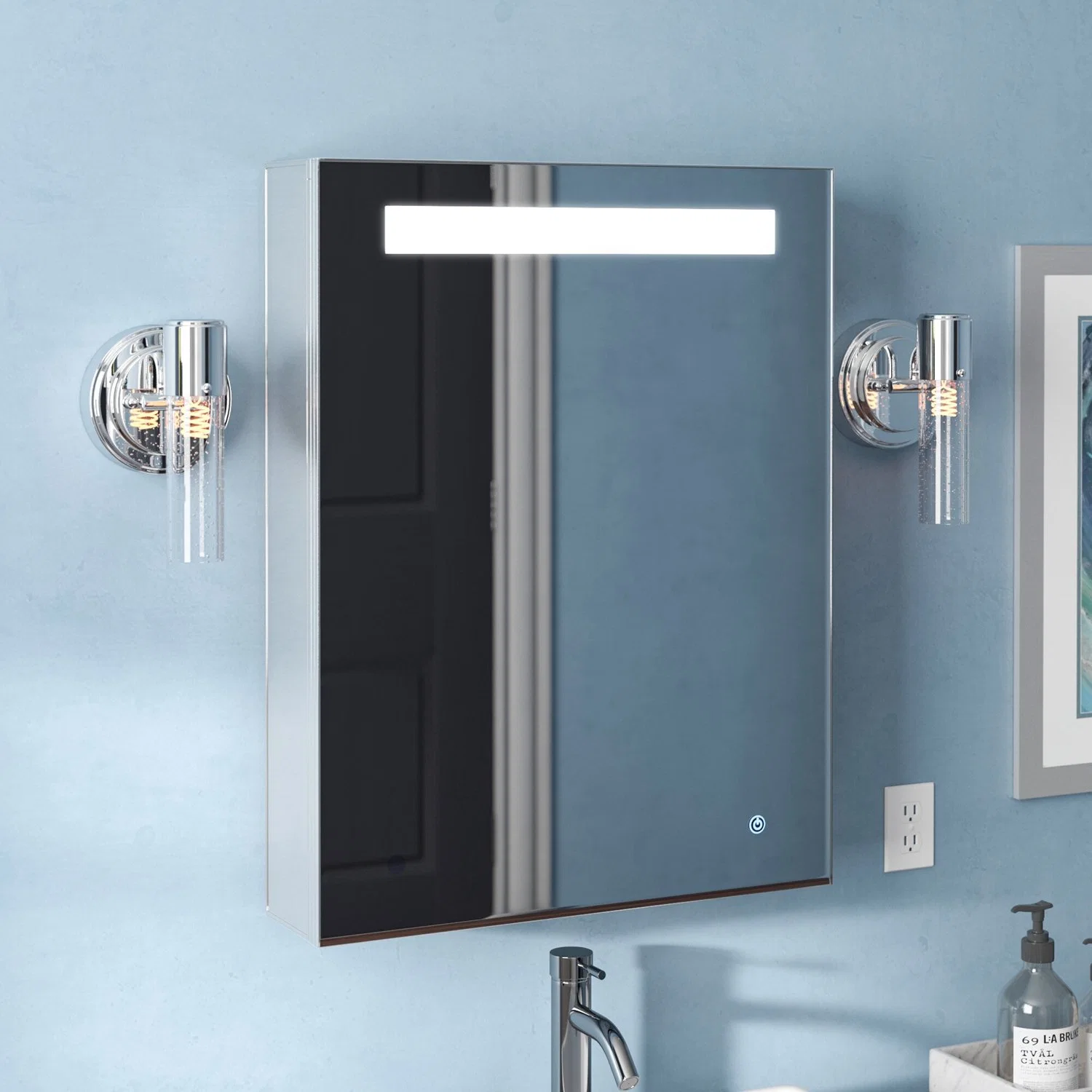 Jh verre Home Meubles MDF en PVC de la vanité du bassin de l'armoire miroir LED