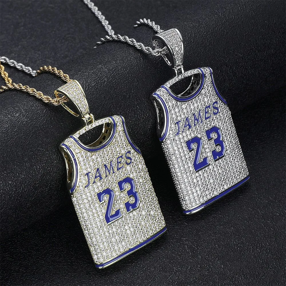 Bling Sports Basketball Shirt 18K Gold Plated Fashion Football Jewellery Pendants with Luxury Cubic Zirconia