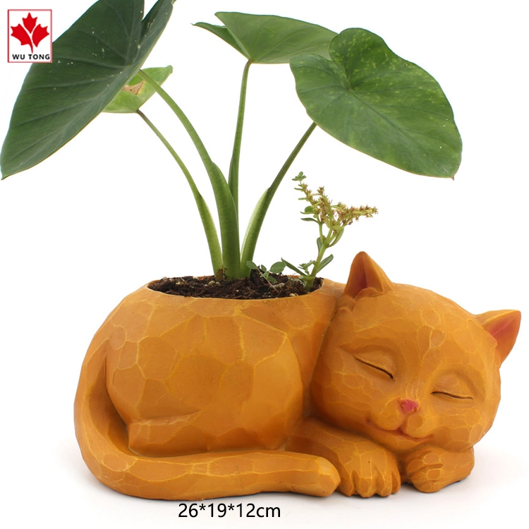 OEM Resin Lazy Cat Flower Pot Home Office Decoration Succulent Green Plant Pot