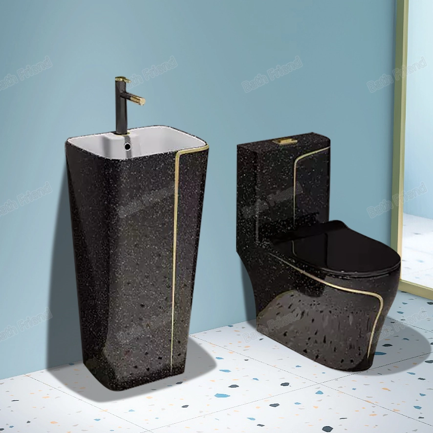 Chaozhou Sanitary One Piece Commode Indoro Lavabo Colored Set Bathroom Semi Black Wc Toilet Set