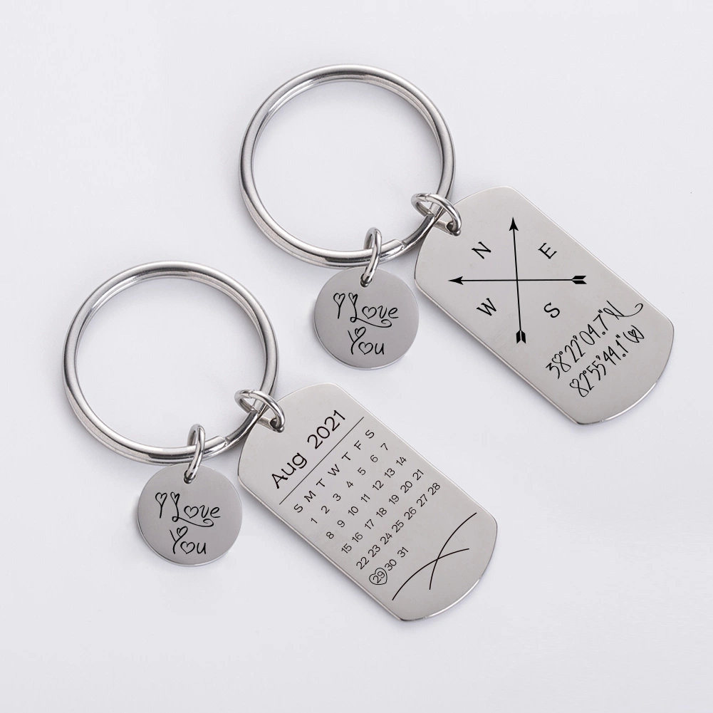 Custom Calendar Dog Tag with Disc Keychain Engraved Name Souvenir