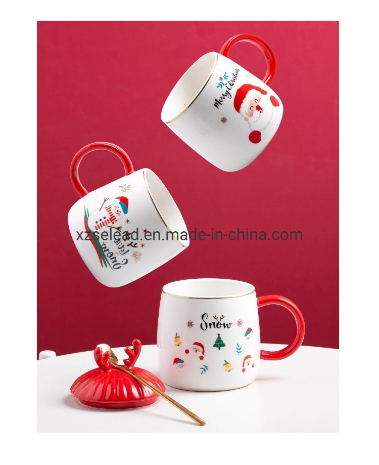 Weihnachten Emaille Paar Becher Geschenk-Set Kaffee Tassen Weiß Rentier Tassen Sublimation Keramik Weihnachtsgeschenk Custom Printed Keramik