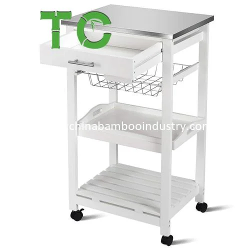 Wholesale/Supplier 4-Tier Rolling Bamboo Kitchen Utility Cart with Tray Kitchen Storage Cart with Gray Granite Countertop, Kitchen Trolley Rack