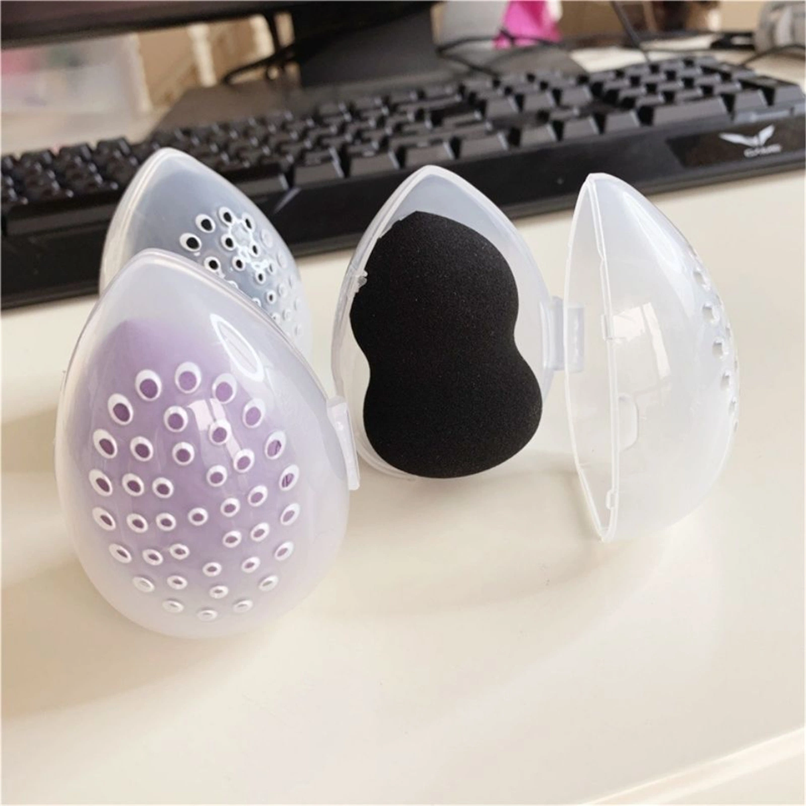 ESPONJA portátil de 1 UNIDADE de secagem com puffs transparentes vazios para caixas de secagem Suporte de puff p/ maquilhagem em rack Cosmético Egg