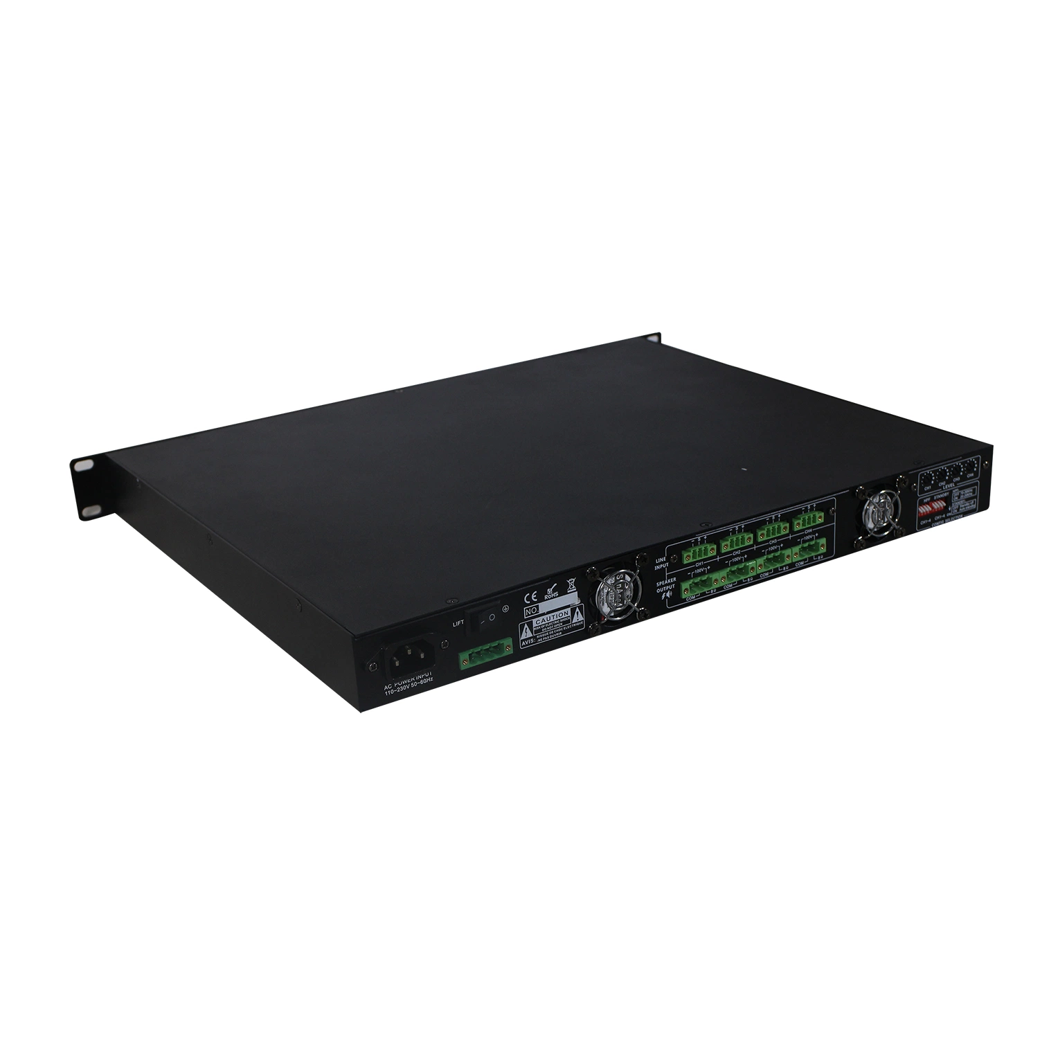 4X500W Profesional de Audio Multicanal Top Seller de clase D OEM amplificador de potencia con control de volumen individuales PA Sistema de megafonía