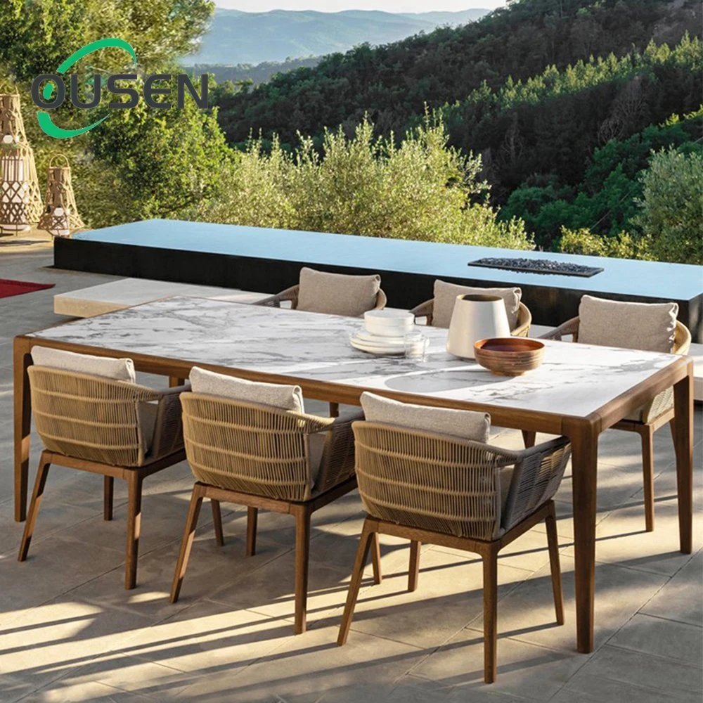 High End Synthetic Wicker Woven Dining Room Furniture Outdoor Handmade Rattan Table and Chairs