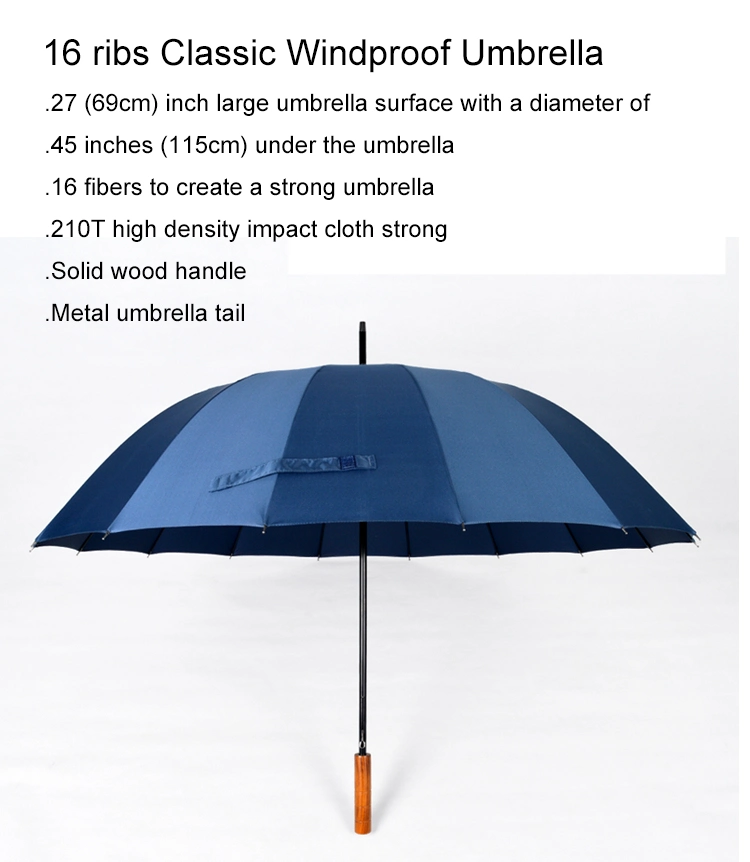 27inches 16ribs Classic Windproof Quality Wooden Handle Straight Golf Men Umbrella