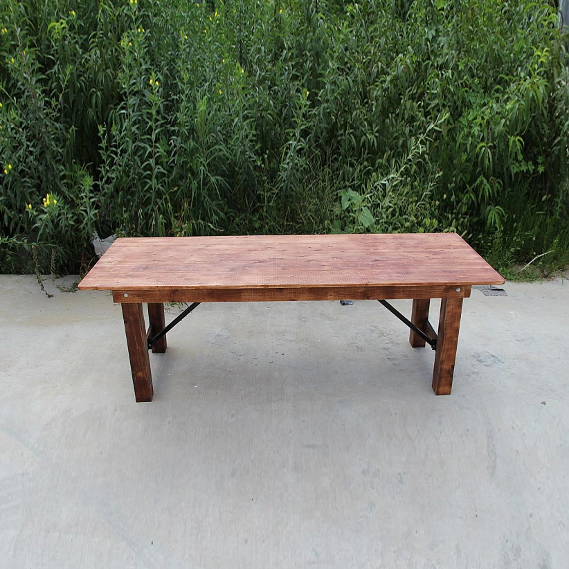 Outdoor Rustic Antique Color Pine Wood Folding Farm Table for Garden