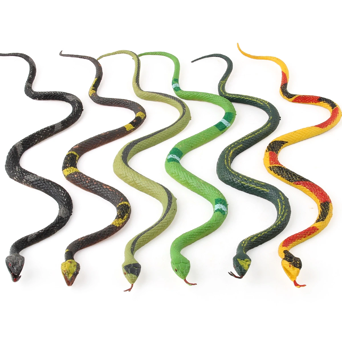 6PCS 25cm Serpents de la forêt tropicale assortis, extensibles et sans membres, répliques de reptiles, idée de jouet farce pour le carnaval, prix de jeu, modèle de jouet de serpent pour la science et la nature.