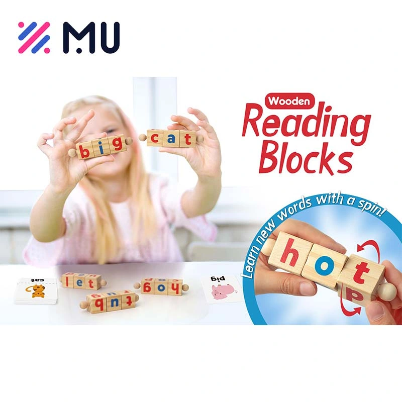 Educational Reading Blocks Short Vowel Rods Spelling Games Wooden Toys for Kids