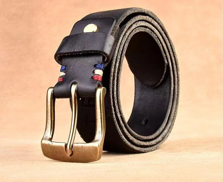 Manufacturer Factory OEM Men Fashion High quality/High cost performance  Italy Real Tanned Genuine Leather Pin Buckle Customized Retro Casual Style Stronger Durable Men Belt (E2023)