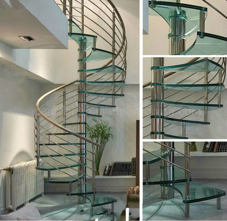 Highest Quality Classic Spiral Stairs with Stair Glass Tread and Stainless Steel Balustrade