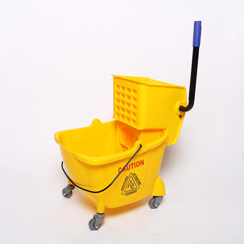 Public Place Home 32L Plastic Mop Bucket Wringer Cleaning Trolley