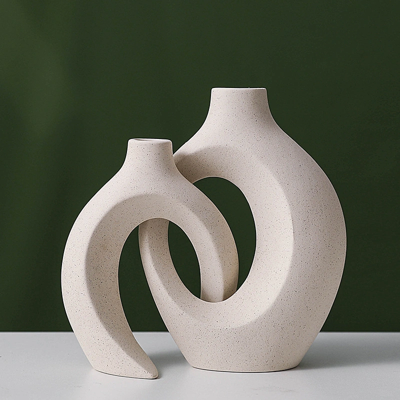 Hohlkeramik Vase Set von 2 für moderne Wohnkultur, Weiß Boho Donut Vasen Nordic minimalistisch Dekorative Vase für Tisch Herzstück Hochzeit Esszimmer Wohnzimmer