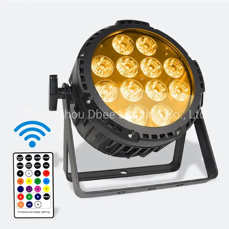 LED سداسي الشكل ومقاوم للماء في الخارج، 12×18 واط، RGBWA+UV 6×1، مسطح، IP65 إضاءة DJ Stage LED الخارجي RGBWA+UV 6 في 1 إضاءة المرحلة من خلال مصباح LED الخاص بوحدة التحكم عن بُعد في DMX WiFi