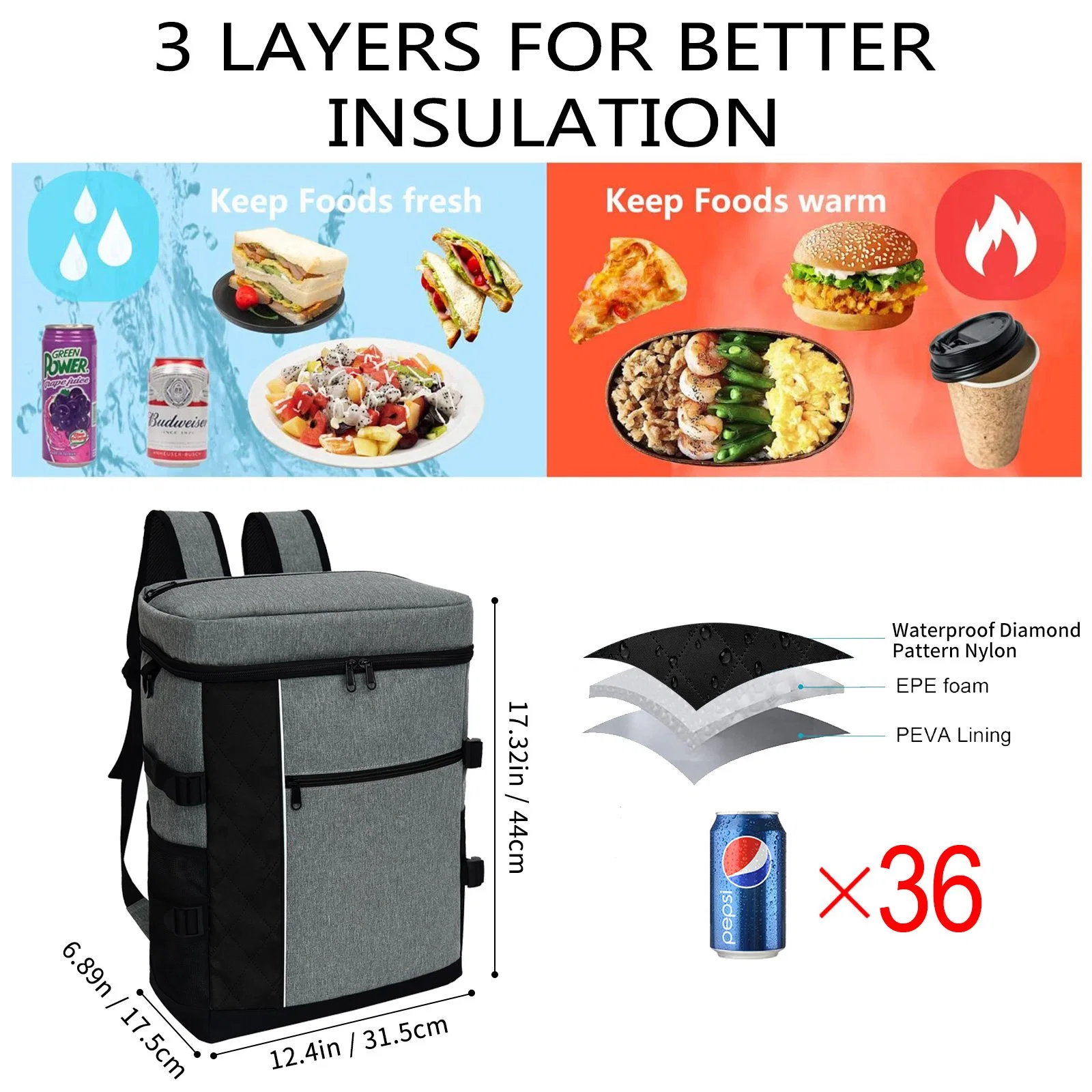 Grocery/Shopping/Carry Other Custom Carton Insulated Lunch Bag Adult Picnic Backpack