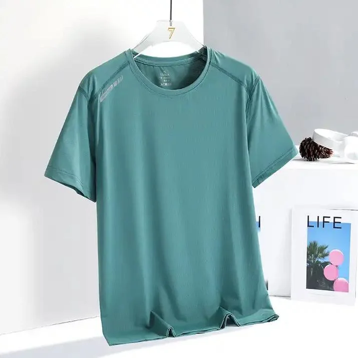 Summer New Ice Silk T-Shirt Men Sports Leisure Running Fitness Breathable Short Sleeve