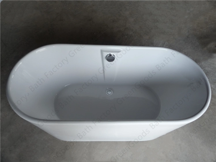 White Acrylic Bath Tub 67-Inch Freestanding Bathtub with Drain and Overflow Holes