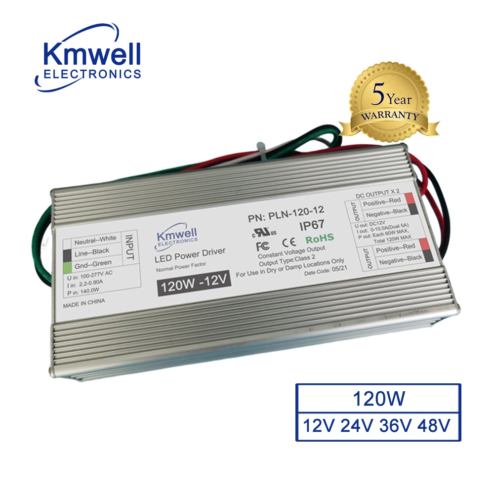 IP67 Waterproof 120W12V Switching Power Supply Dual Output Constant Voltage Pln-120W LED Driver for Outdoor Sign Electrical Static Converters