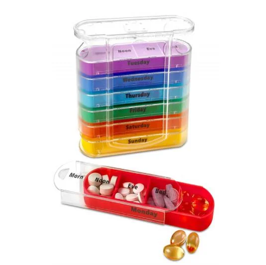 7 Daily Compartments Vintamine Medicine Organizer 4 Times a Day Weekly Medicine Pill Box Container