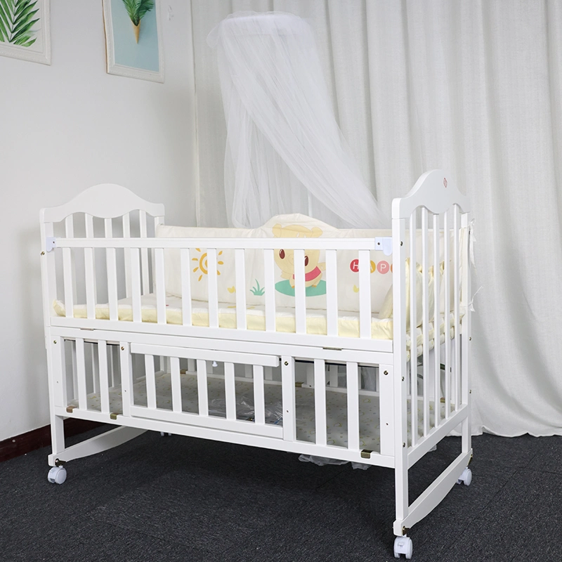 White Painting Classic Design Morden American Wooden New Born Bed Baby/Luxury Royal Wooden Baby Crib Swing Bed