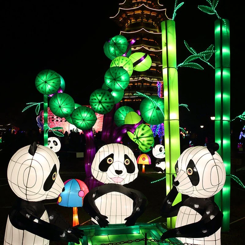 Customized Panda Lantern Decorative Traditional Chinese Animal Light Festival Professional Cartoon Panda LED