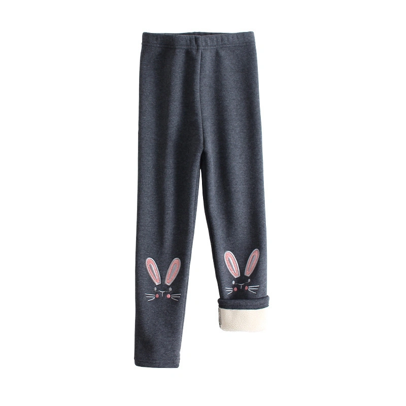 Winter Girls with Fleece Thick Leggings Cotton Children's Autumn and Winter Pants Cartoon Rabbit Embroidered Baby Pants